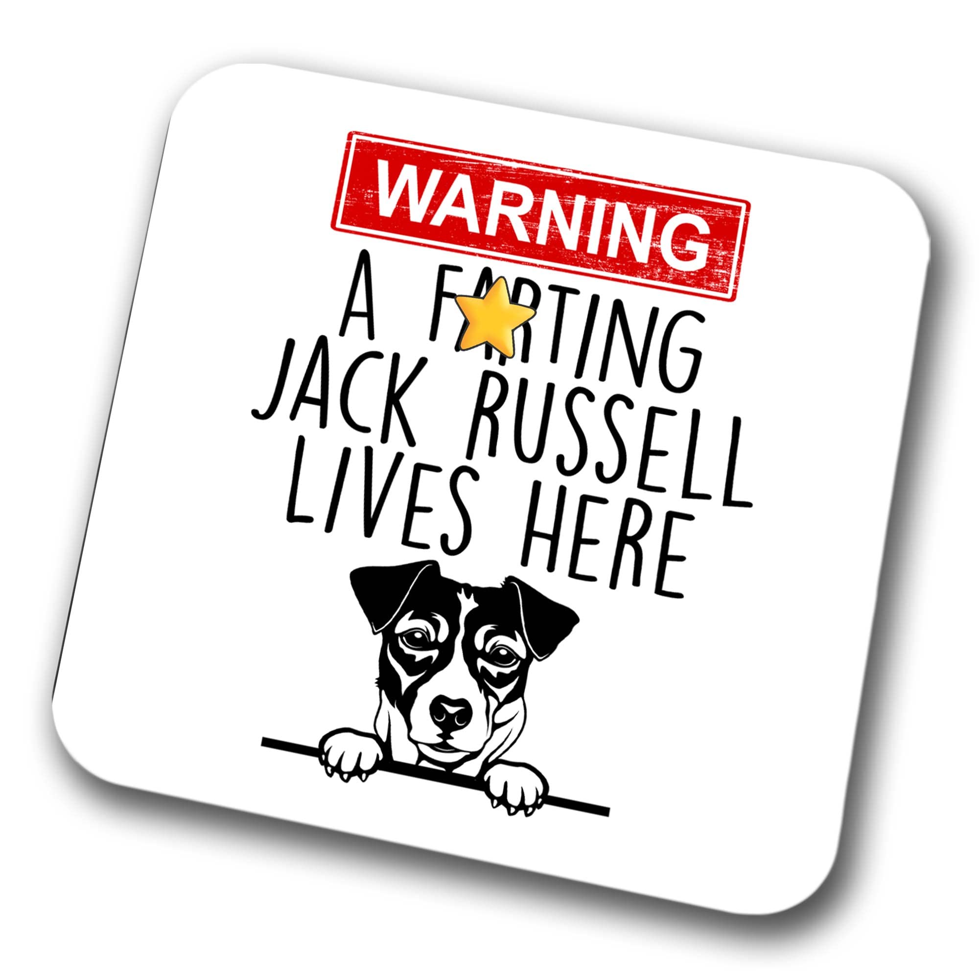 Faithful Prints Boys Jack Russell Warning A Lives Here Mum Dad Coaster Dog Dad Jack Russell Dad Friend Funny Gift For Birthday Christmas, Jack Russell Mum Coaster