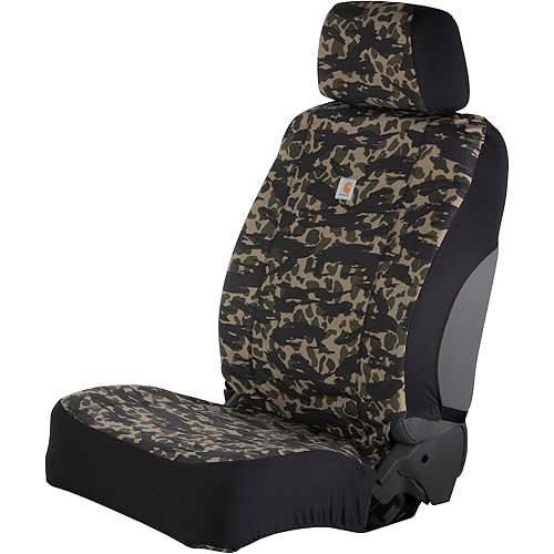 Carhartt Universal Nylon Duck Canvas Fitted Bucket Seat Cover, Durable Seat Protection with Rain Defender, Single, Blind Duck Camo