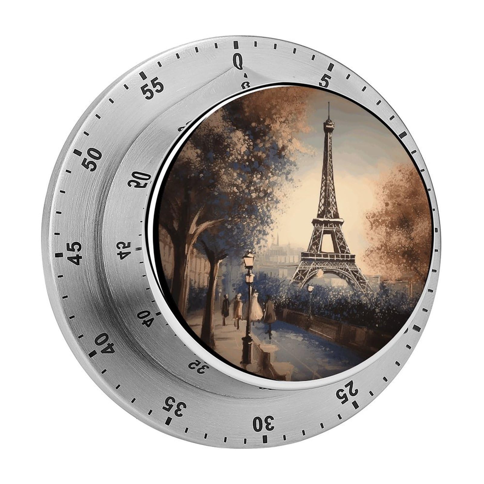 Romantic Paris Eiffel Tower Kitchen Timer Chef Cooking Timers Clock with Loud Alarm Exquisite Stainless Steel Mechanical Desk Timers Magnetic Backing 60 Minute Visual Timer for Work