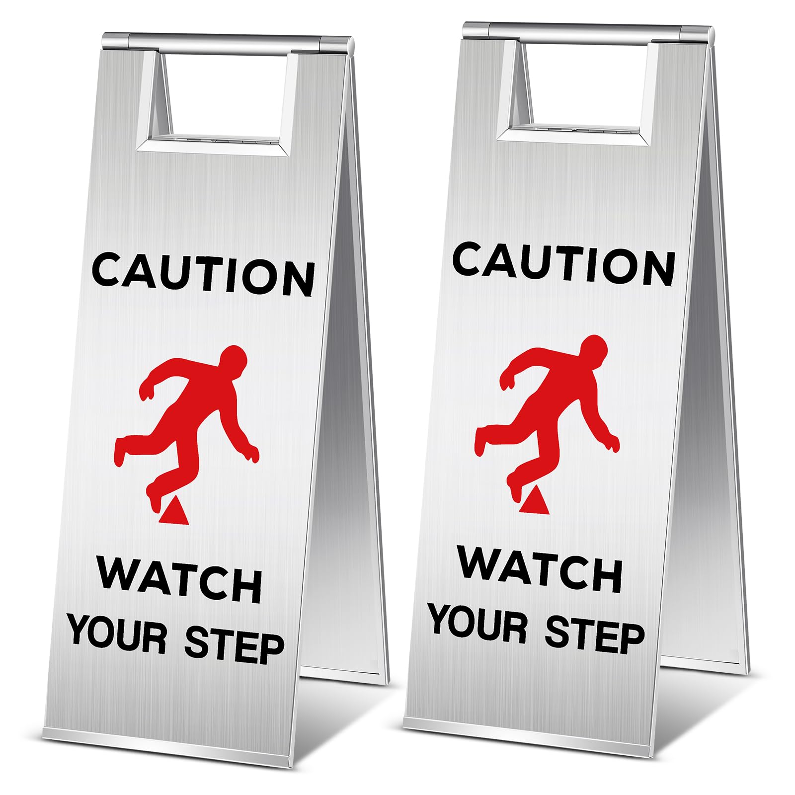 Tandefio 2 Pcs Stainless Steel Caution Watch Your Step Signs 24 Inch Foldable Wet Floor Sign Double Sided Commercial Safety Warning Industrial Warning