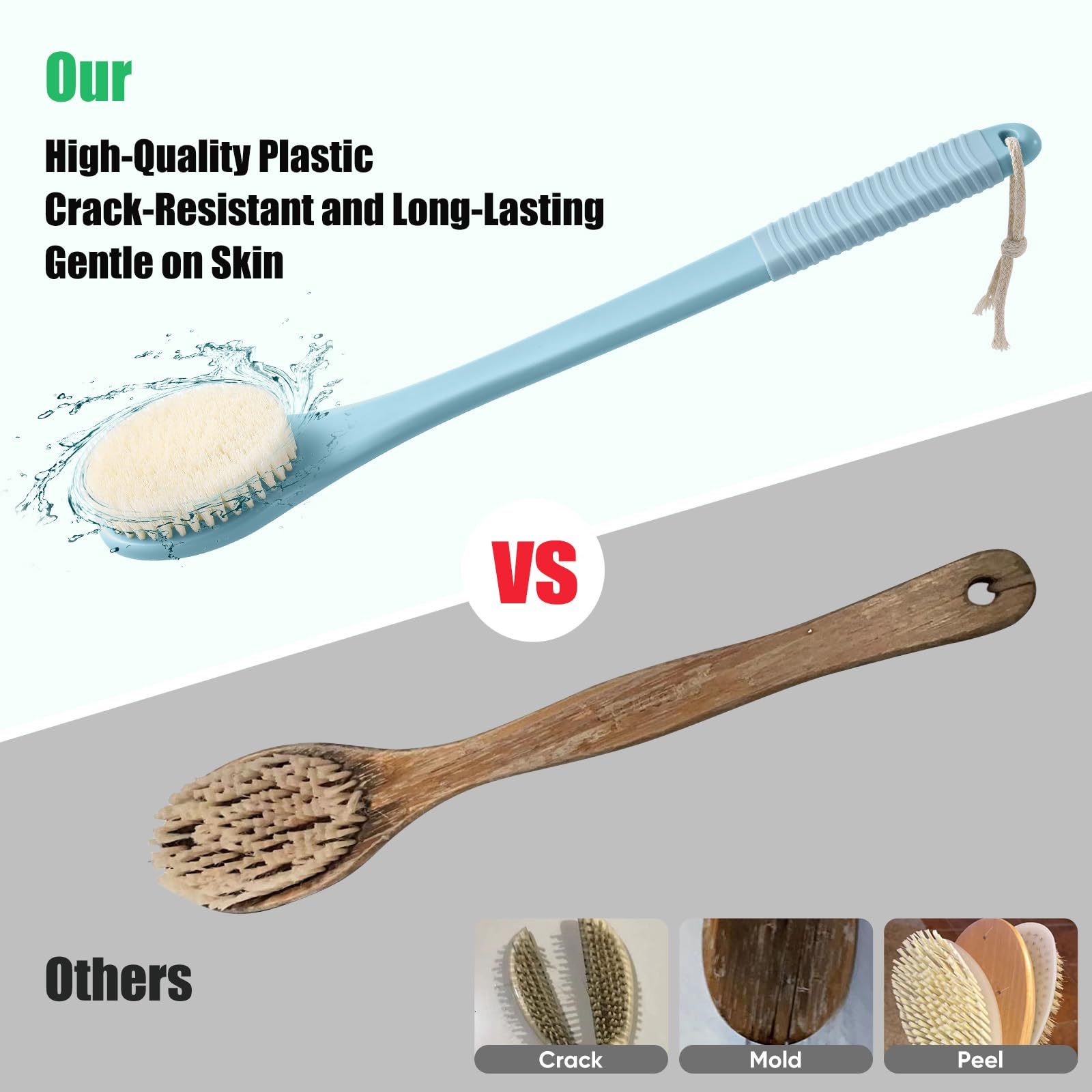 ROLIZOE 17-Inch Back Scrubber for Shower Anti-Slip Exfoliating Body Brush for Bath Gentle Back Brush for Shower for Men and Women - Image 3