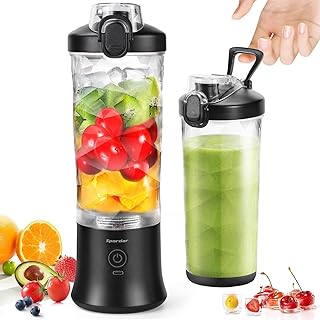 Spardar Portable Blender for Shakes and Smoothies, 4000mAh Personal Blender with 6 Blades, USB Rechargeable Blender Bottles Electric, Mini Blender Cup Portable Juicer for Home Sports Outdoors (Black)