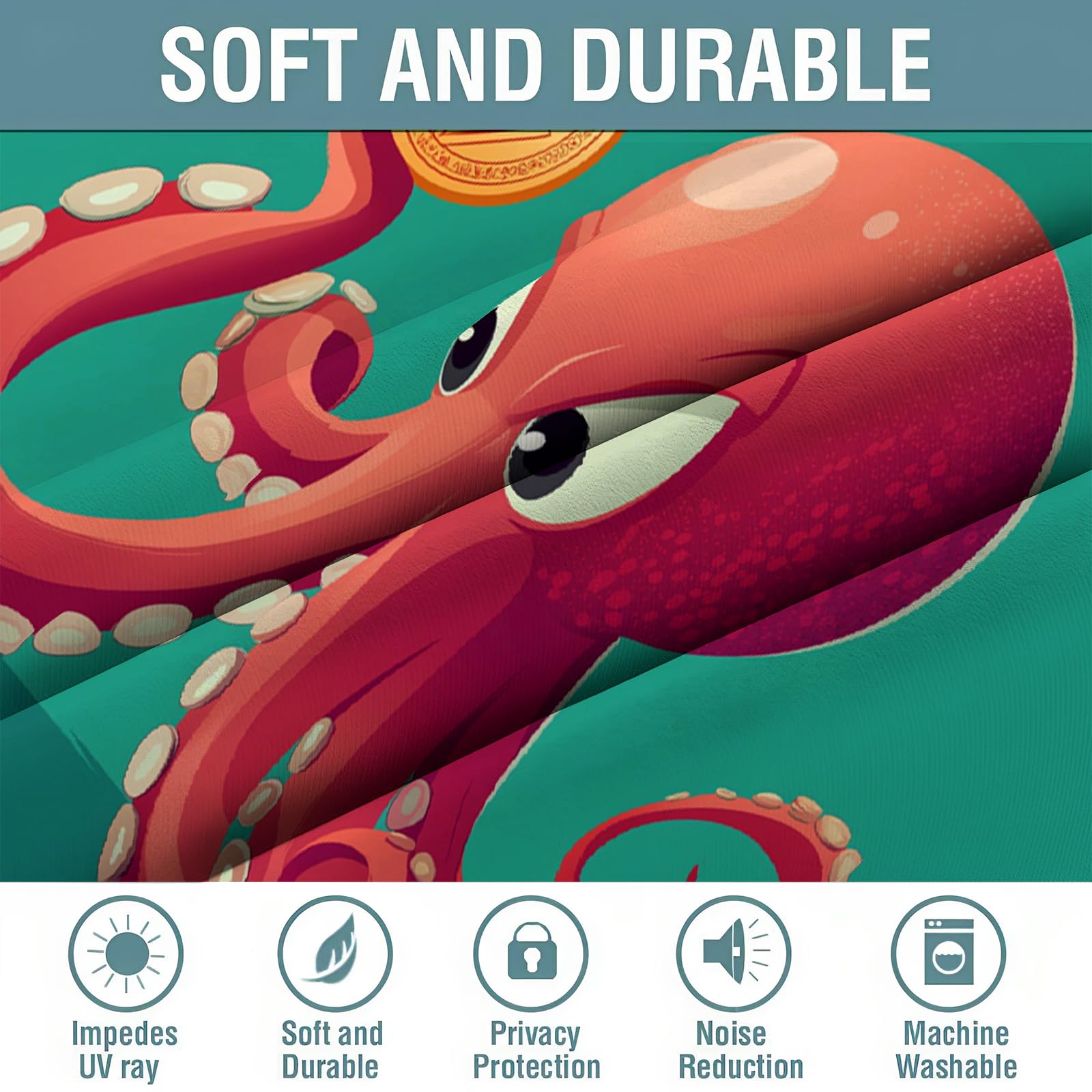 Isolanti Per Camera Da Letto Stampa 3D Polpo Moneta Rosso 2 Pannelli 140X245Cm Tende Soggiorno Illustrazione Animali Decorazione Motivo Finestra Bambini Tenda Oscuranti Occhielli