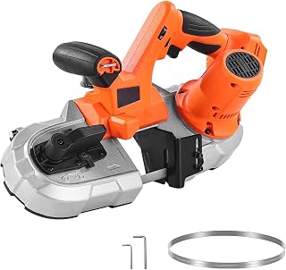 20V Cordless Band Saw, 2.56-Inch Cutting Depth, 360W Brushless Motor, Compact Design with Adjustable Speed (0-192 m/min), Includes Hang Hooks, Ideal for Metal and Wood Cutting (Tool Only)