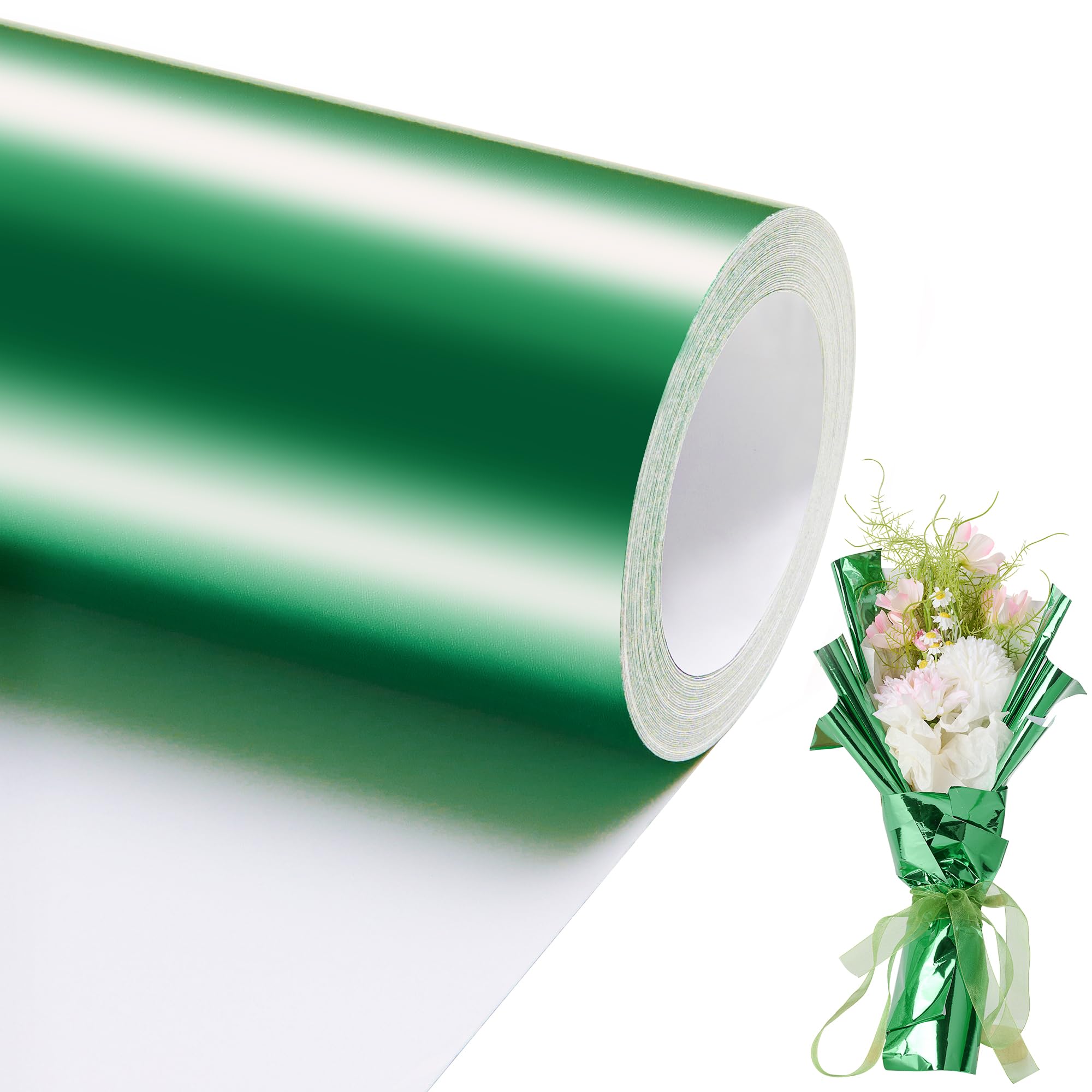 Metallic Wrapping Paper Roll- Metal Wrapping Paper Roll for Gift Wrapping Solid Color Paper for Christmas,Birthday,Wedding,Baby Shower (Green, 1 Count (17in X 49Ft))