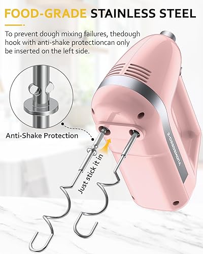 Miniatura 5 de Batidora de mano eléctrica, potente batidora de mano eléctrica de 300 W con 304 batidores, gancho de masa, batidora de mano con turbo para hornear