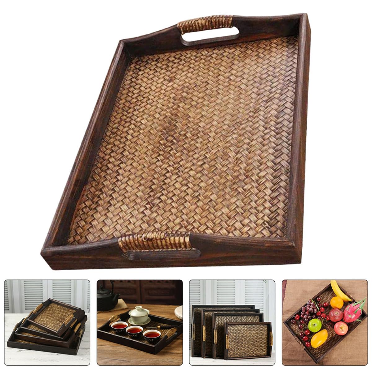Brązowa taca do serwowania herbaty i owoców bez szorstkich krawędzi, idealna do domu i spa, elegancki naturalny design, idealna do rozrywki i dekoracji