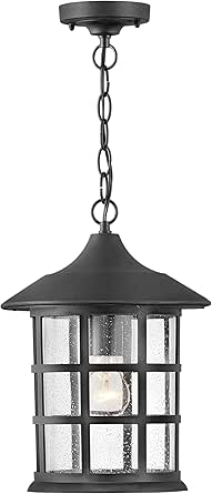Hinkley Freeport Coastal Elements Medium Hanging Outdoor Lantern, Composite, New England Design, Clear Seedy Glass, Fade Resistant, Textured Black Finish