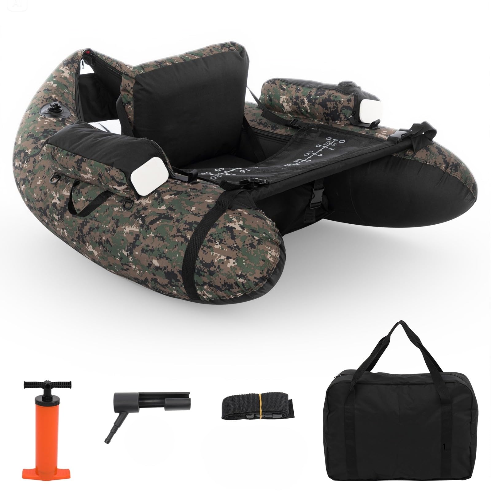 LEADZM Camuflaje - Barco inflable con bomba, barco de pesca con soporte para caña de pescar, correas ajustables, bolsa de almacenamiento, capacidad de carga 150 kg