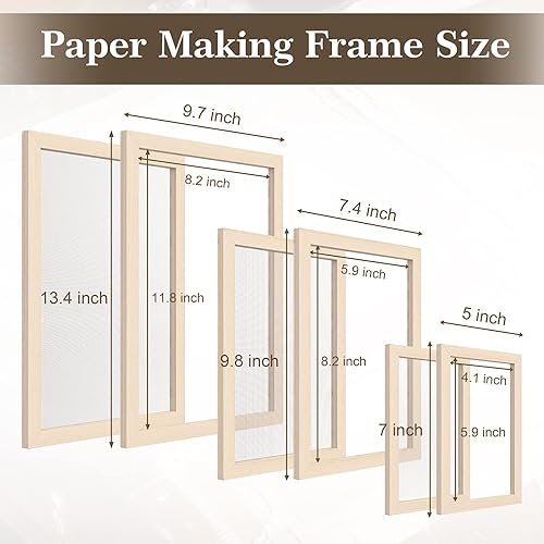 Miniatura 2 de Caydo Kit de 3 marcos de fabricación de papel, molde de fabricación de papel y cubierta con malla, papel absorbente y esponja para niños y adultos