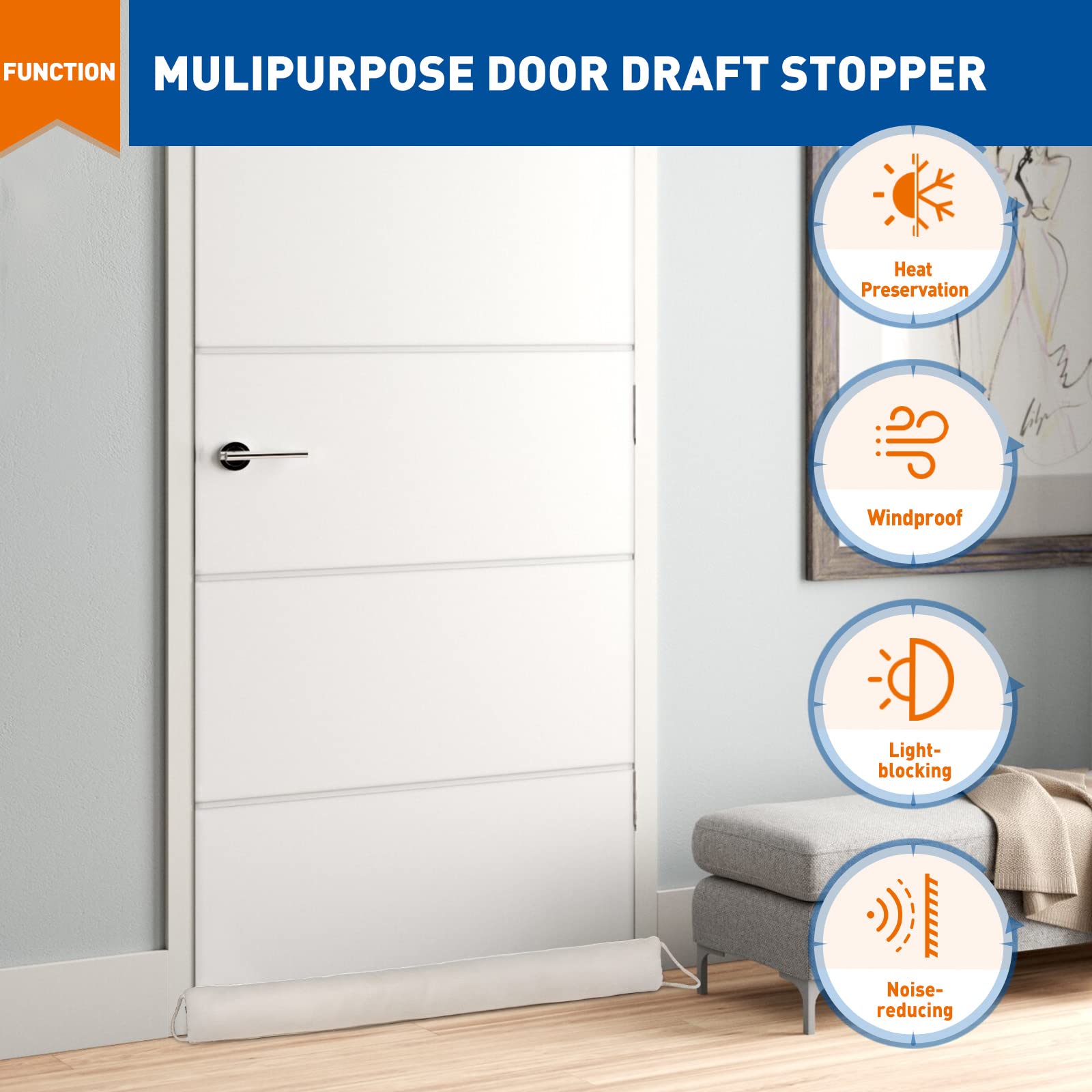 MAGZO Door Draft Stopper 32 InchBeige, Sound Proof Door Snake Draft Insulation