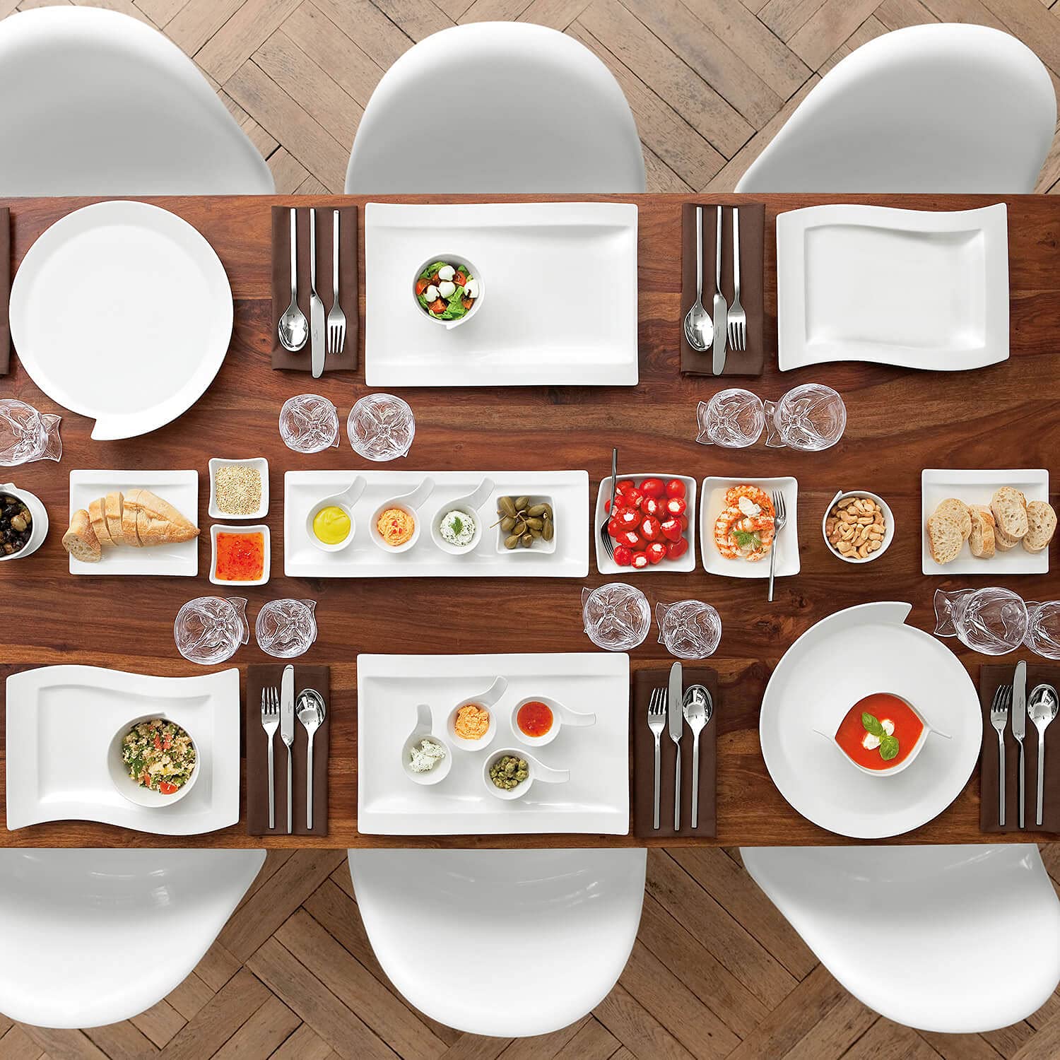 Villeroy & Boch - NewWave Gourmet-Set, 4 tlg., 21 x 69 x 4 cm, Premium Porzellan, spülmaschinen-, mikrowellengeeignet, weiß