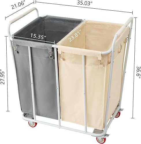 Miniatura 7 de Hoctieon Carrito clasificador de lavandería de 2 secciones, cesta de lavandería rodante con ruedas, organizador de cesta de lavandería resistente,