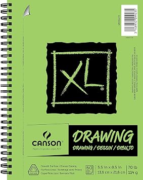 Canson XL Series Drawing Paper, Wirebound Pad, 5.5x8.5 inches, 60 Sheets 70lb/114g - Artist Paper for Adults and Students - Charcoal, Colored Pencil, Ink, Pastel, Marker