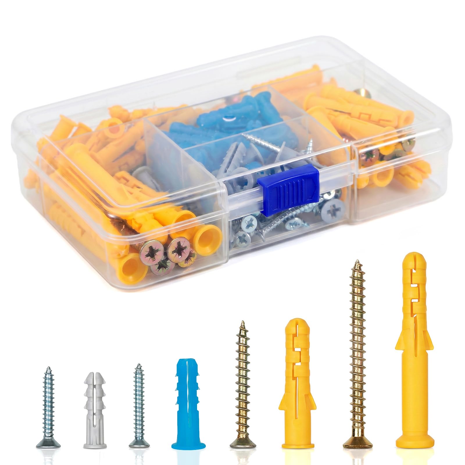 160Pcs Wall Plugs and Screws Set – 4 Sizes Raw Plugs with Plasterboard Screws, Drywall Fixings Kit for Concrete, Brick & Sheetrock, Assorted Masonry Anchors for DIY & Home Repairs