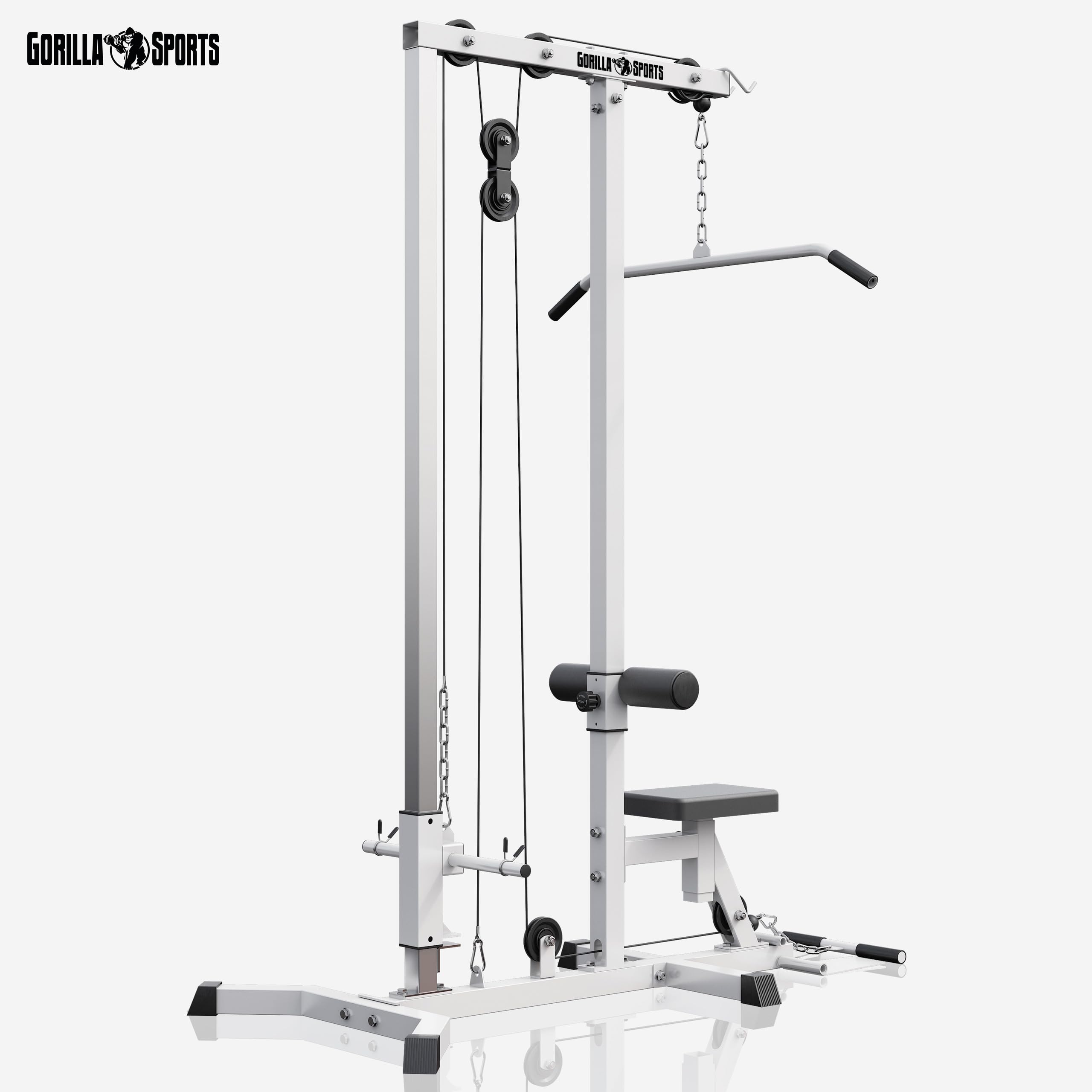 GORILLA SPORTS® Station Tirage Musculation - Ajustable, 2 Poignées, Poulie Haute et Basse, Charge Max 280 kg, Noir / Blanc - LAT Pulldown Machine, Musculation, Dos, Fitness, Materiel, Sport, Maison