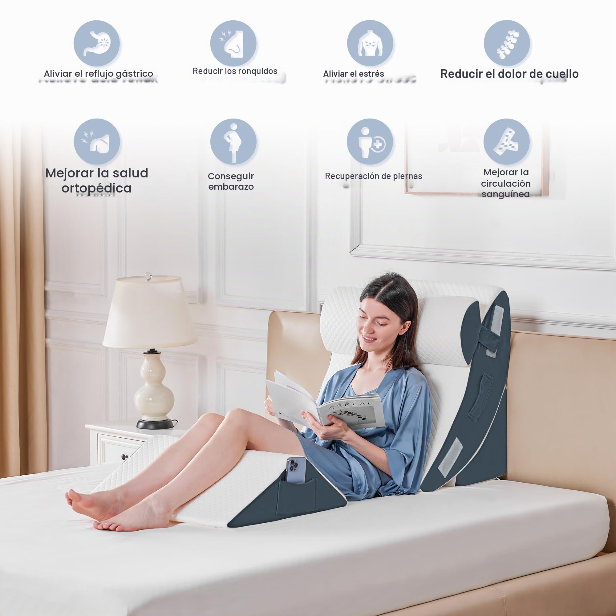 Juego de 4 almohadas ortopédicas de cuña de cama para dormir, cojín de espuma de cirugía para cuerpo, espalda y piernas, alivio del dolor, triángulo ajustable almohada de apoyo con reflujo ácido