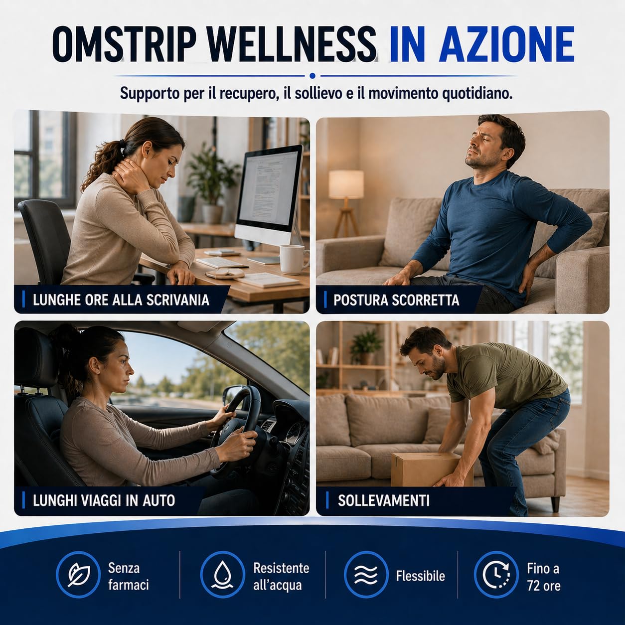 Wellness Cerotti Bioattivi (3 Pezzi), Sollievo Naturale Drug-Free di 72 Ore per Dolori Muscolari, Tensione e Benessere Quotidiano, Cerotto Kinesiologico con FIR e Tecnologia F7 Brevettata