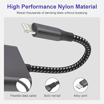 2 in 1 Apple Dongle Headphone Jack and Charger, Lightning to 3.5mm Jack Audio Adapter, iPhone Microphone Adapter for Live-Streaming, Charger Lightning Splitter Dongle for iPhone 14/13/12/11/ iPad/iOS