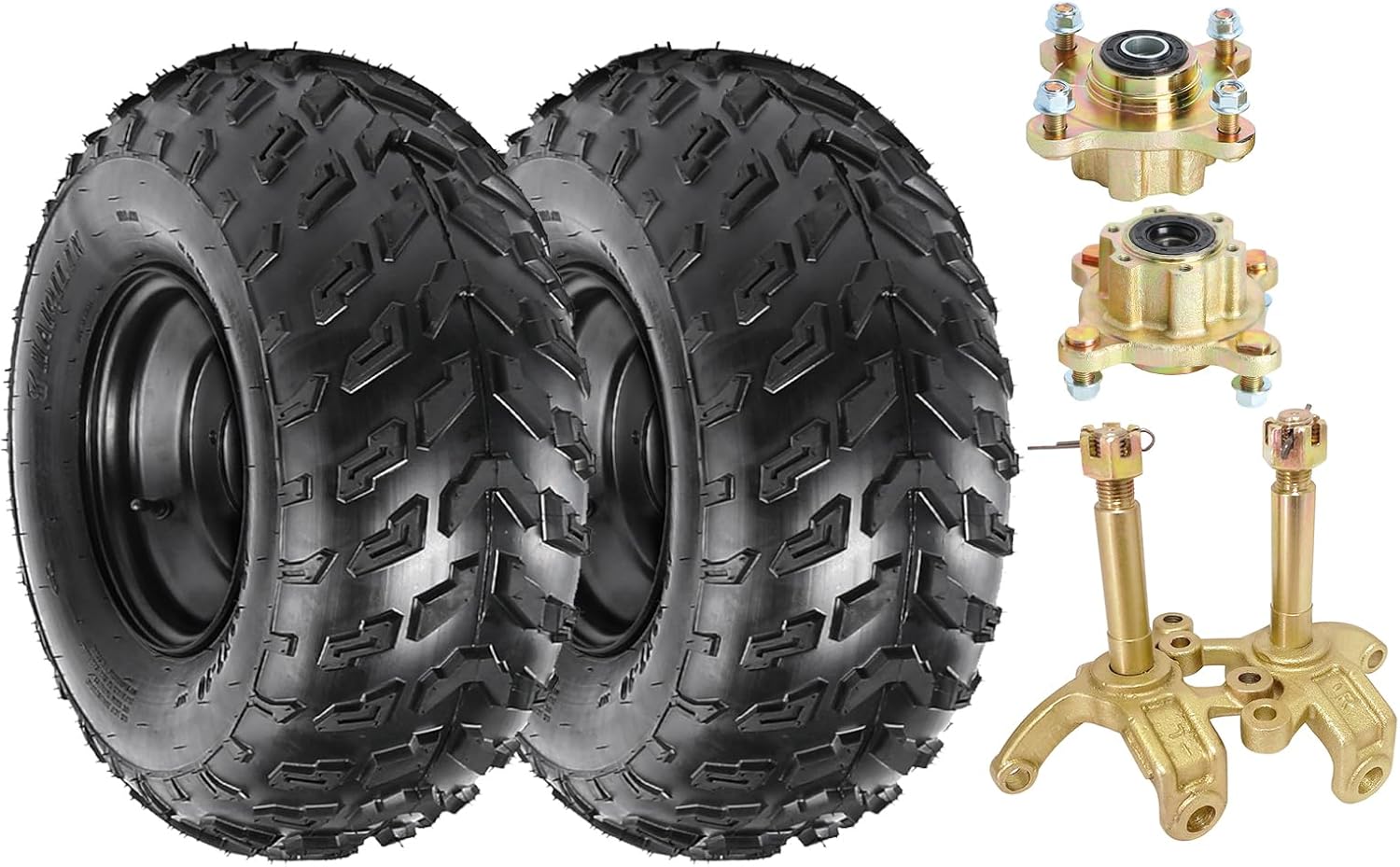 10-Inch Wheels and Tire Assembly with 17mm Front Steering Spindle 4-Stud Wheel Hubs for Go-Karts, ATVs, and Golf Carts