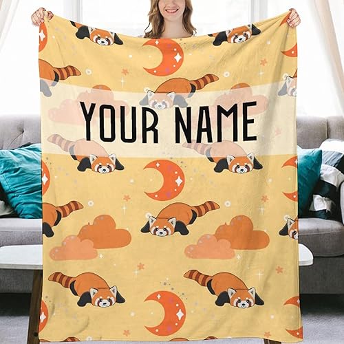 Miniatura 7 de Manta de panda rojo personalizada con nombre para niños, suave, mullida y acogedora, 30 x 40 pulgadas, manta tamaño regazo para sofá, oficina,