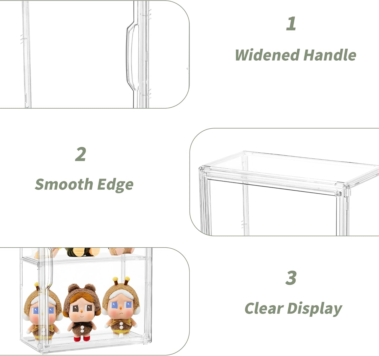 Acrylic Display Case for Collectibles 3 Tier Figure Display Case with 2 Movable Plates Clear Display Cases for Figures with Magnetic Door Tall Display Box, 2 Pack