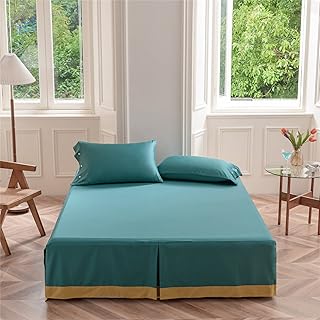 mixinni King Peacock Blue Ultra Soft Long-Staple Cotton Bed Skirt Dust Ruffle, Classic 15 Inches Drop -King Size