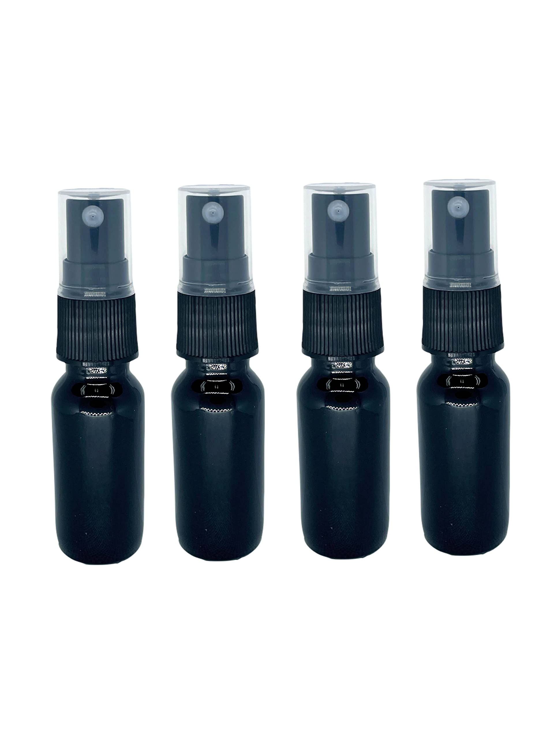 Medical Sales Supply 1/2oz Black Glass Bottles with Black Mist Sprayers for Essential Oils - Pack of 4