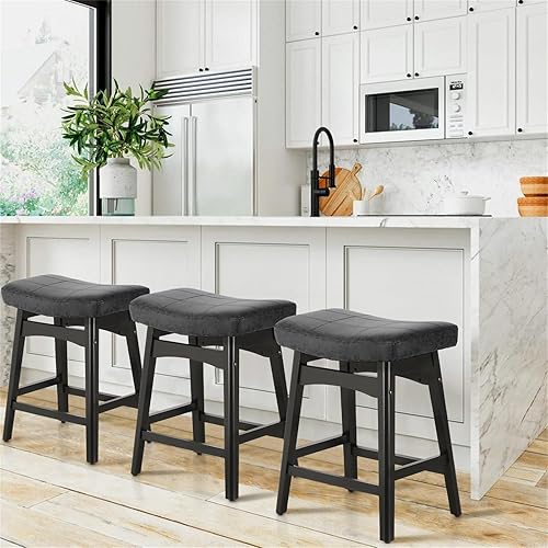 Miniatura 99 de Sophia & William Juego de 4 taburetes de bar de altura de mostrador, modernos taburetes de bar de piel sintética sin respaldo con patas de madera