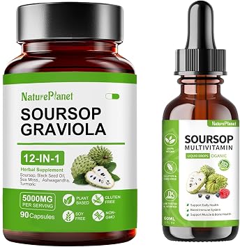 NaturePlanet Soursop Bitters Liquid Drops & Soursop Bitters Capsules Bundle | Soursop Bitters Liquid + Capsules Combo, Herbal Immune & Digestive Support, Vegan Formula, Convenient Bundle Pack