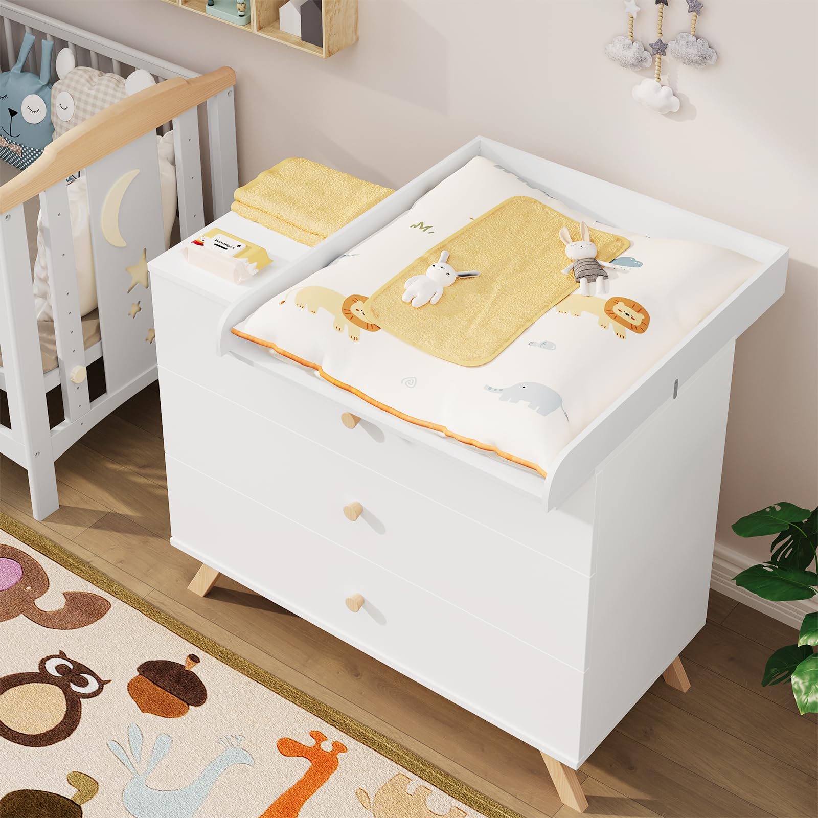 WOLTU Cambiador para Bebé 70x80x10 cm, Tablero Universal para Cómoda, Profundidad Ajustable 47,5-50 cm, Montaje en Pared, Accesorio en MDF, Color Blanco