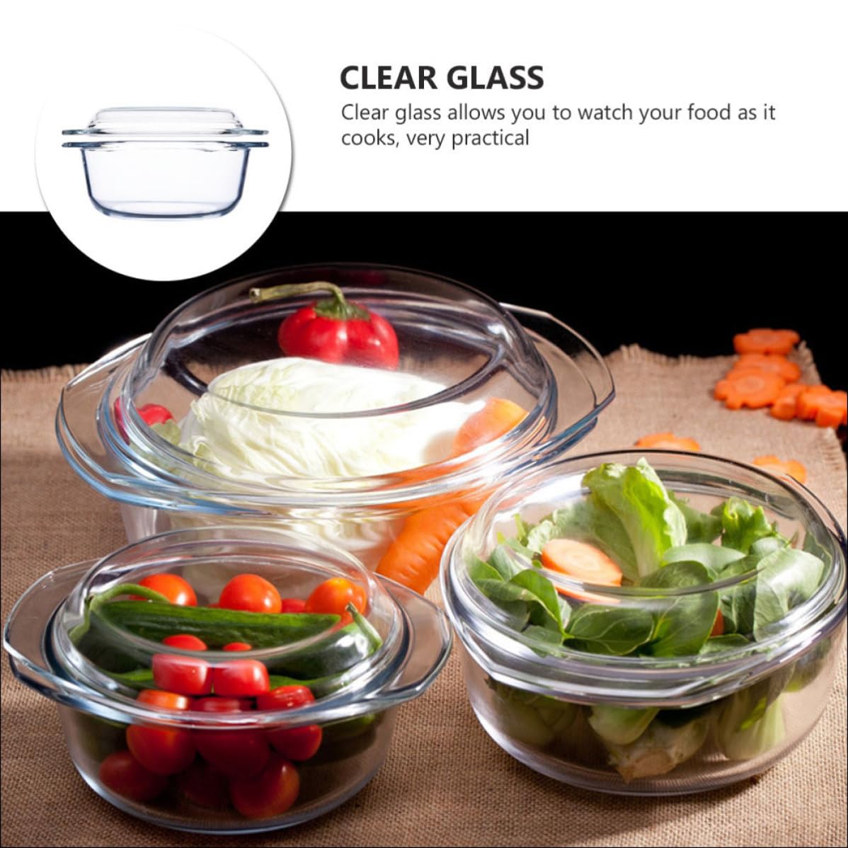 Hitzebeständige Mikrowellengeeignet Leicht zu Reinigen und mit Deckel 1l Glasschüssel aus Gehärtetem Glas zum Kochen und Servieren