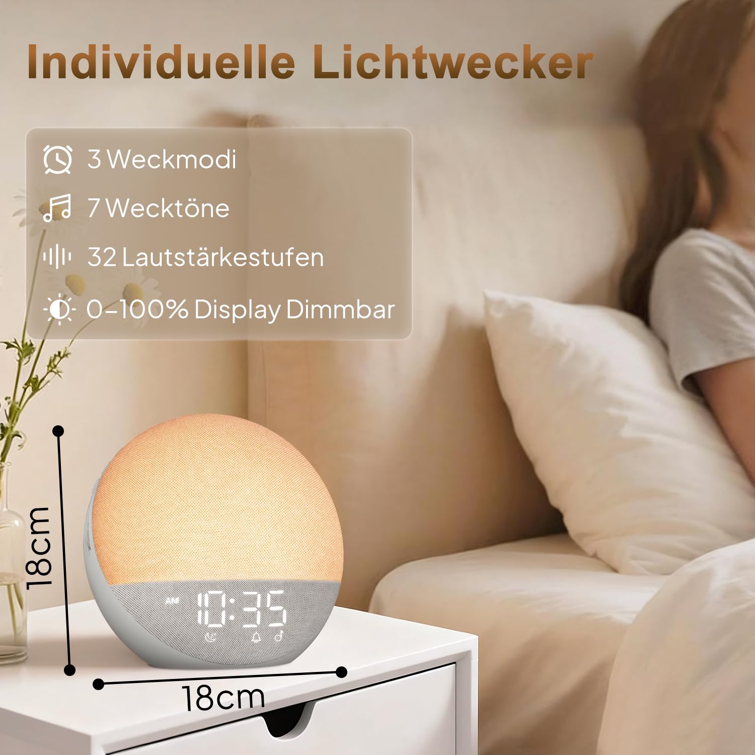 Sveglia luminosa Diurna White Noise Machine: luce sveglia naturale con Bluetooth - 25 suoni della natura - Luce notturna RGB per adulti e bambini in camera da letto