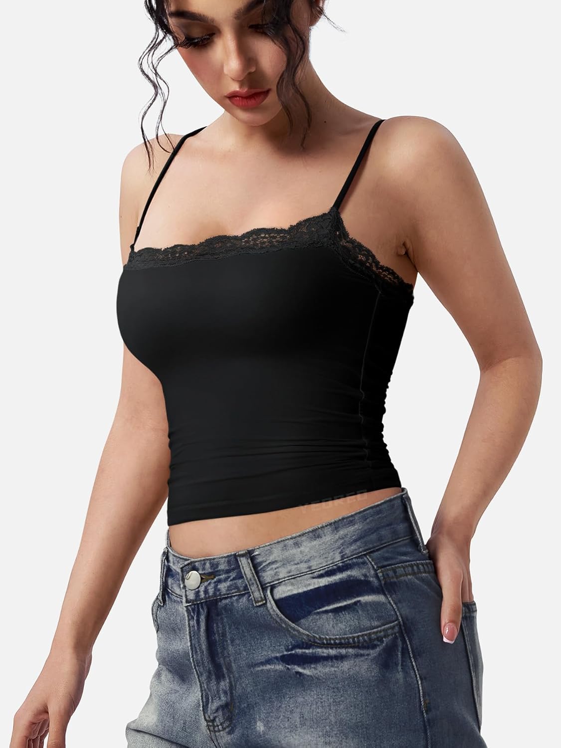 YEOREO Women Lace Cami Y2K Square Neck Double Lined Sexy Strap Tank Top Sleeveless Going Out Party Club Basic Shirt - Image 4