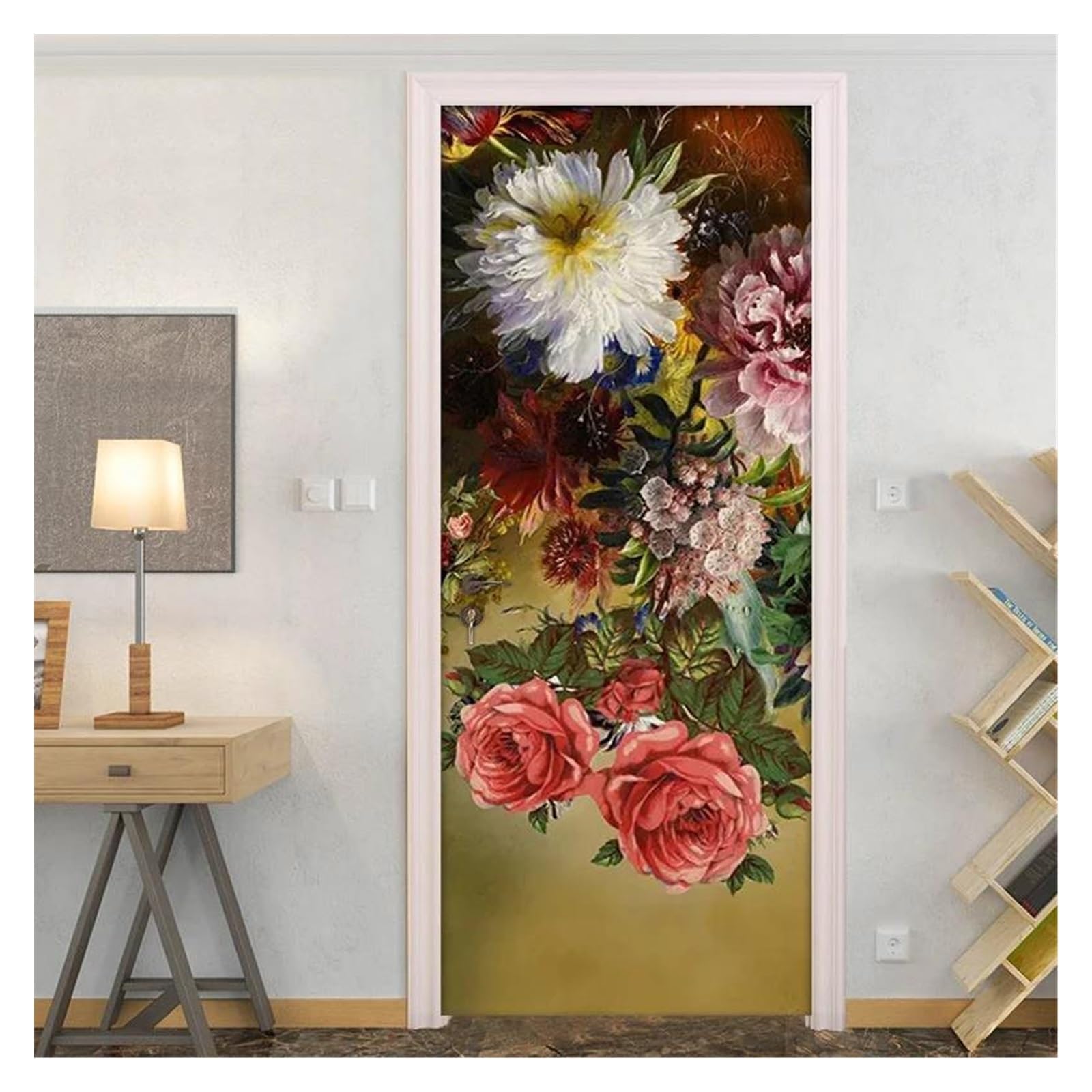Papier peint 3D fleurs pour porte, créez une entrée florale et accueillante