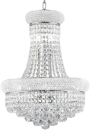 chandiry 10 Lights Chrome Finish Empire Crystal Chandelier Lighting for Dining Room Living Room Foyer Hallway Bedroom Entryway (Dia 18'')