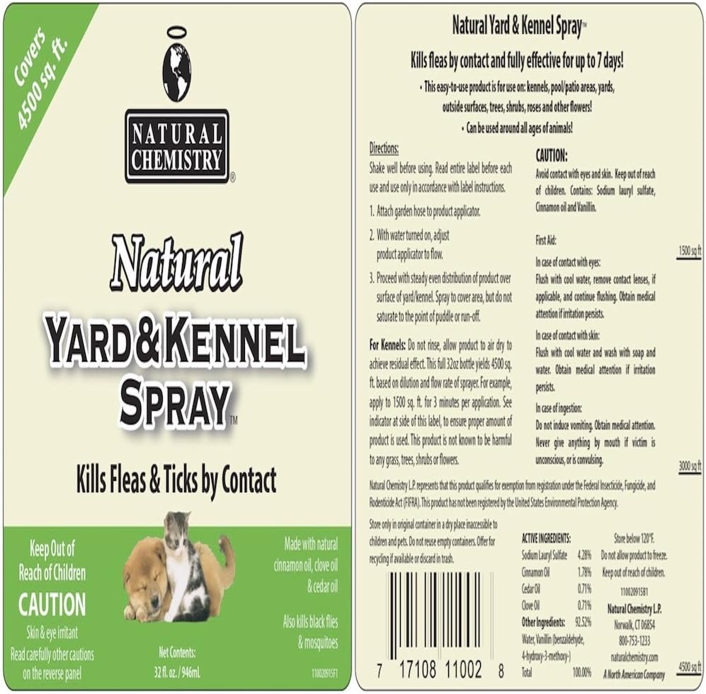 Natural Yard and Kennel Flea & Tick Spray with Convenient Hose -End Sprayer Hookup. 32oz bottle covers up to 4, 500 sq ft.