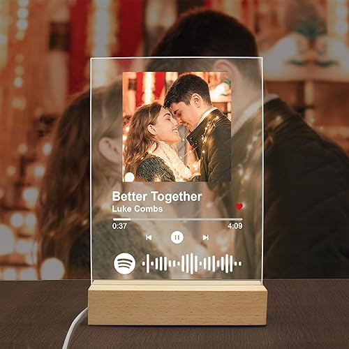 IWANTDIY Canción acrílica personalizada con foto, placa de música transparente personalizada, cubierta de álbum de fotos personalizada, luz nocturna