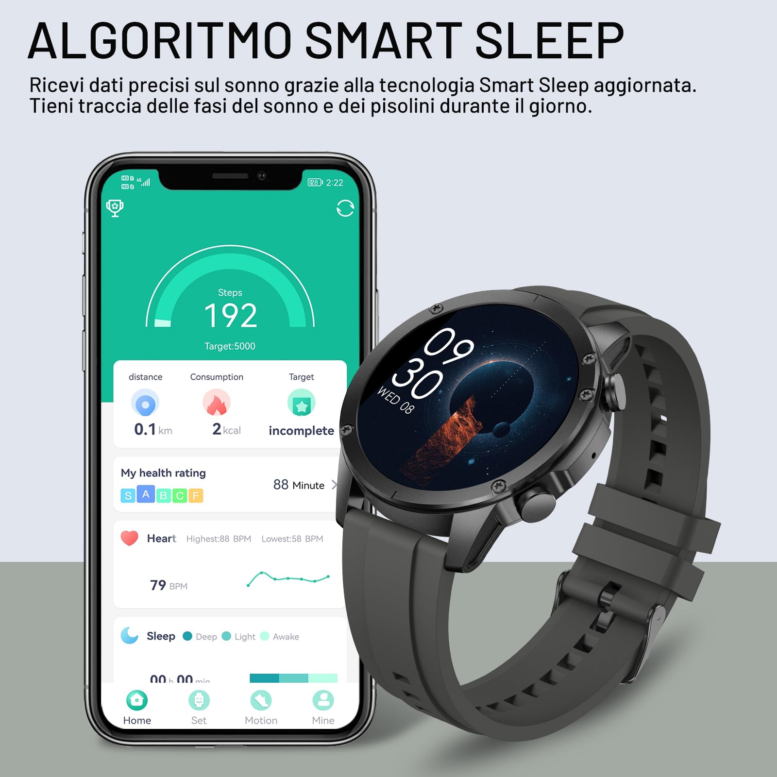 Smartwatch Uomo Militare, 1.43" AMOLED Orologio Smartwatch con Chiamate Bluetooth, 120 Sportive Smart Watch con Contapassi/Sonno/Cardiofrequenzimetro/SpO2, Impermeabil IP68 Smartband per Android iOS