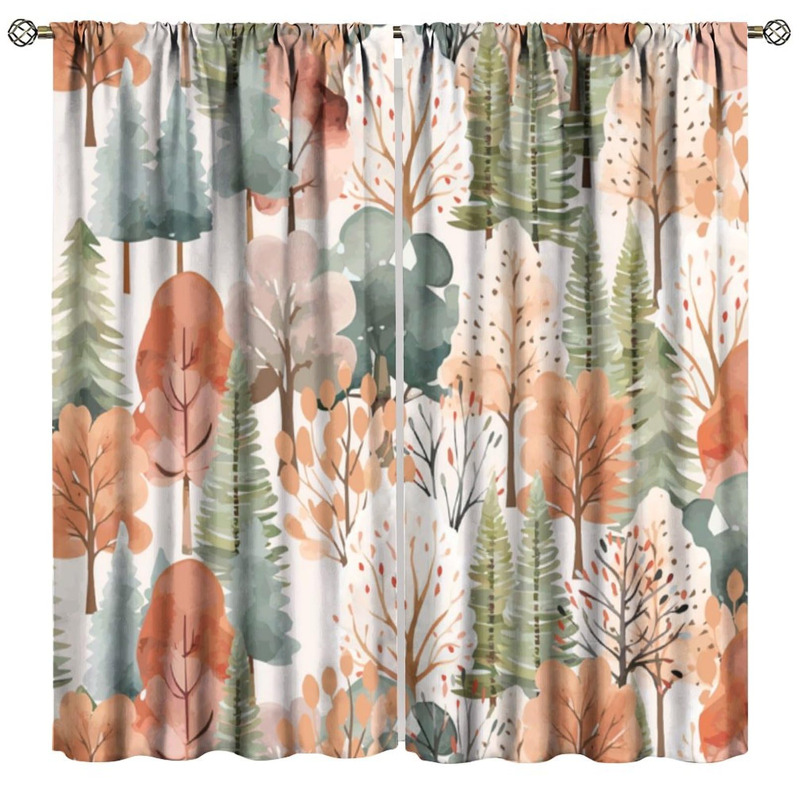 BenYaSong Fall Blackout Window Curtain Cute Watercolor Drawing with Autumn Trees Autumn Forest for Home Kitchen Restaurant Decoration Window Curtain 2Panel 52" W X 96" L