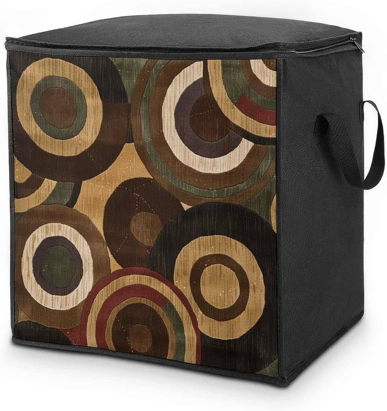 Portable Quilt Storage Bag,Brown And Tan Printed Foldable Wardrobe Storage Box Foldable Storage Bag with Lids And Handle Large Clothing Storage Bag for Comforters Clothes Blankets Pillows