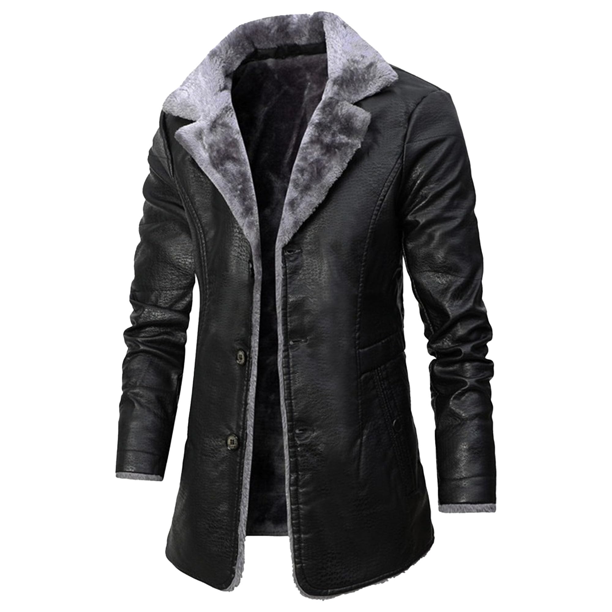 JEShifangjiusu Cappotto monopetto in finta pelle per uomo casual con risvolto giacca trapuntata spessa calda in pile invernale
