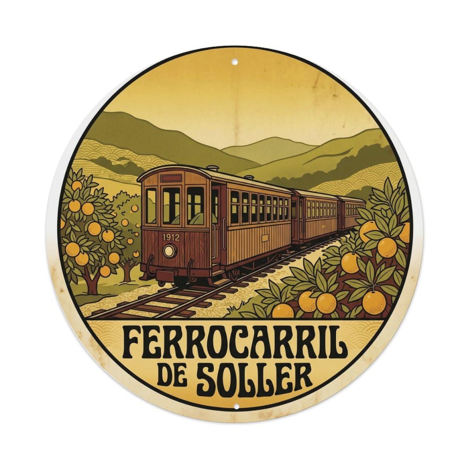 Okahys 8X8inch Classic Style Mallorca Ferrocarril De Soller Coastal Travel Island Metal Tin Sign