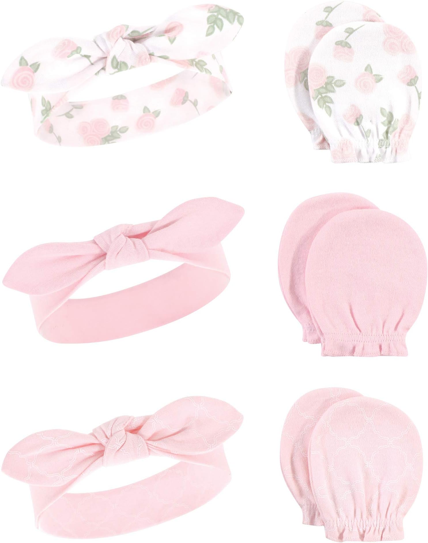 Infant Girl Cotton Headband and Scratch Mitten Set