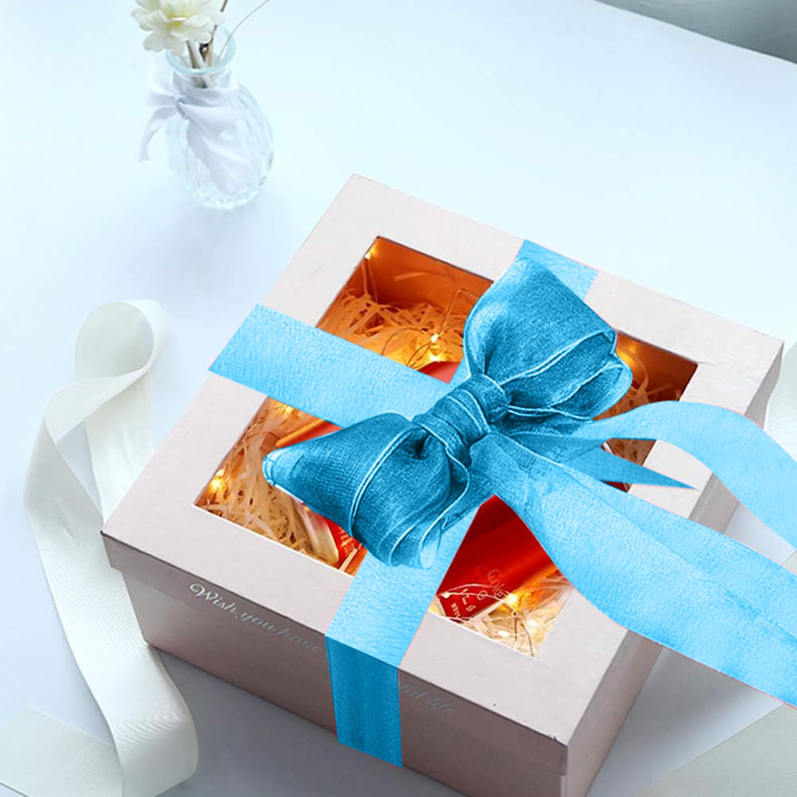4 Rollen Organzaband – Je 45 M X 20 Mm, In Blau & Weiß, Für Geschenkverpackung, Hochzeit & DIY