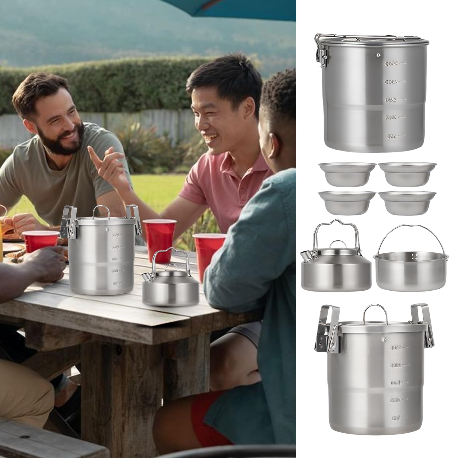 Set da cucina da campeggio, leggero, per adulti e famiglia, attrezzatura di sopravvivenza compatta con custodia, organizer da cucina all'aperto per escursioni, viaggi, picnic, avventura