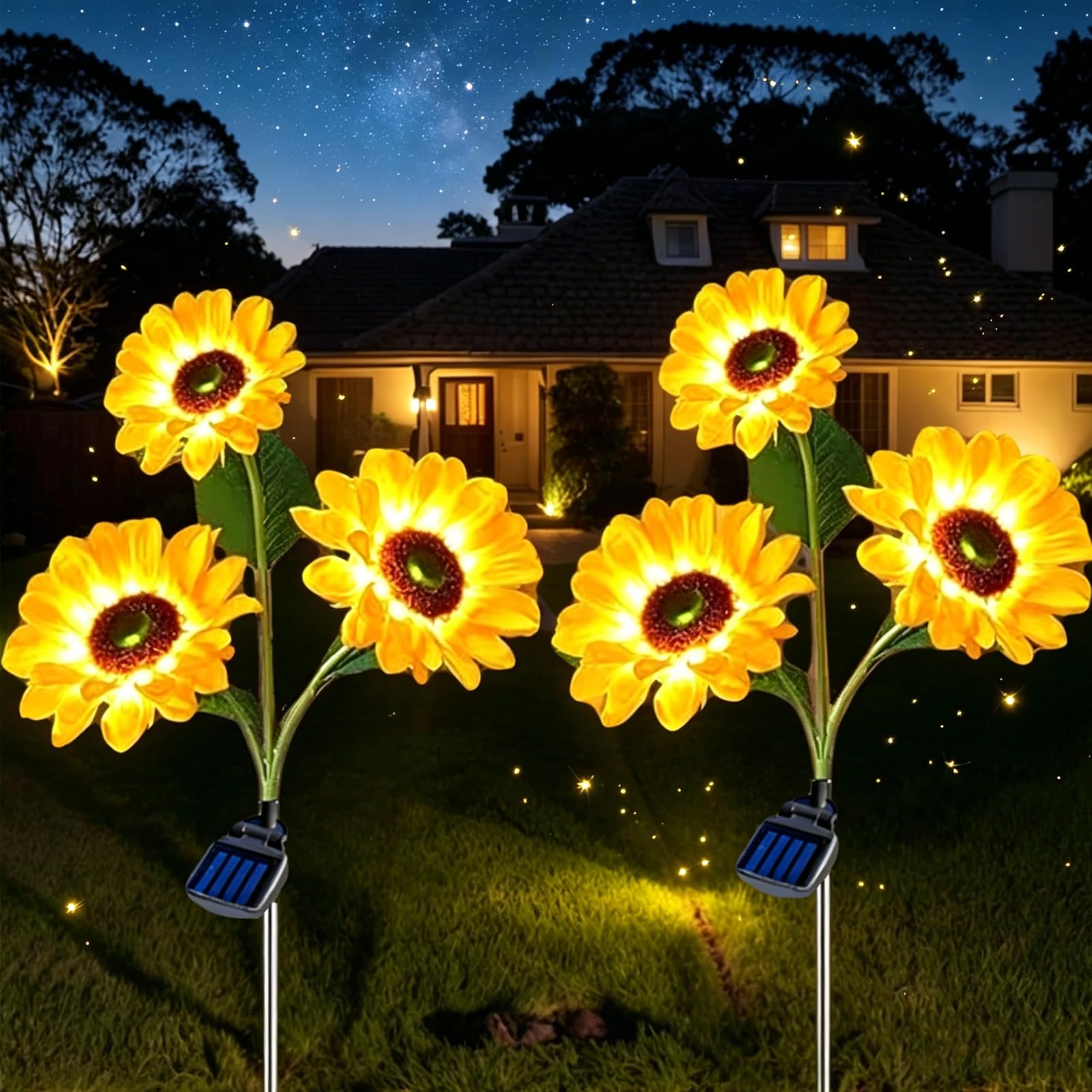 Jorcedi Yellow Sunflower A Solar Led Sunflower Garden Lights Waterproof Led Flower Solar Lights Auto On Off Solar Powered Garden Stake Lights For Pathway Patio Lawn Balcony Yard Grave Decoration (,2 Pcs)