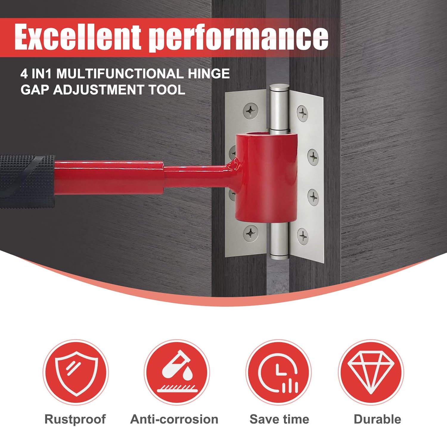 Upgrade Door Hinge Adjustment Tool Kit, 4 in 1 Gradual Thin-Edge Design Heavy Duty Steel Hinge Gap Adjusting Wrench, Door Hinge Adjuster for Residential & Commercial Use