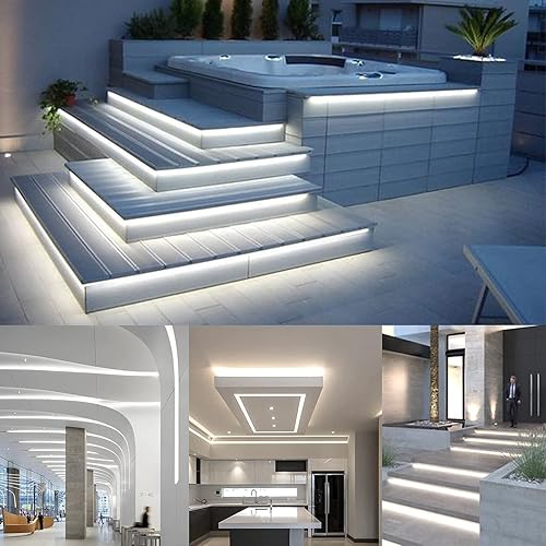 Miniatura 6 de Kit de tira de luz LED de 50 pies, impermeable, luz blanca de 6000 K, 110 V, 2 cables, flexible, 900 unidades SMD 2835 LED, fuente de alimentación