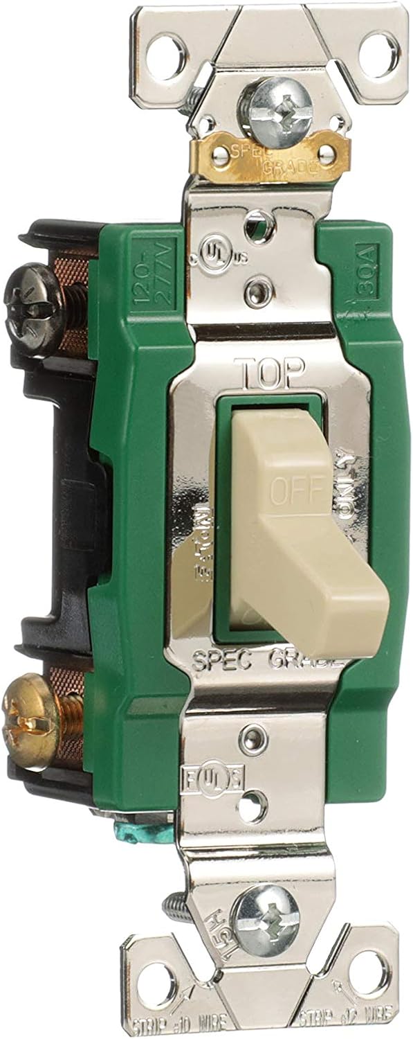Eaton 3032V-SP-L 30-Amp, 120/277-Volt Rating Toggle Switch, Ivory
